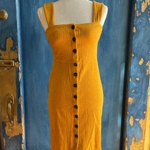Madewell Mustard Button-Front Midi Dress